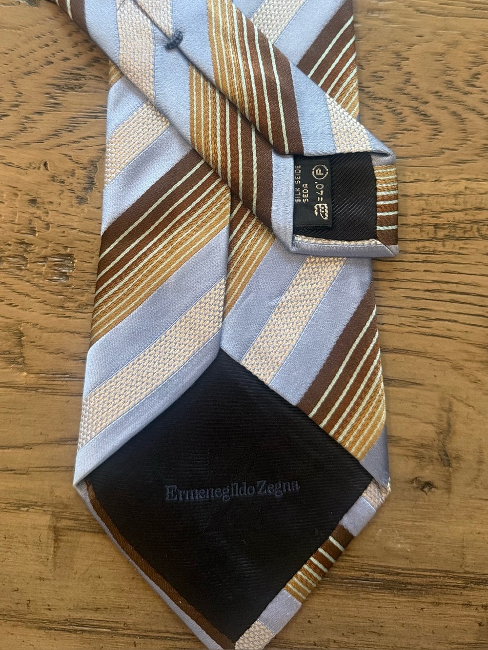 Ermenegildo Zegna Blue, Brown and Gold Striped Silk Tie
